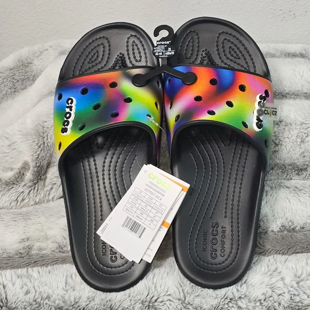 NWT Crocs Classic Solarized Slide Multi Color Rainbow Sandals 207557-0C4 Mens 10